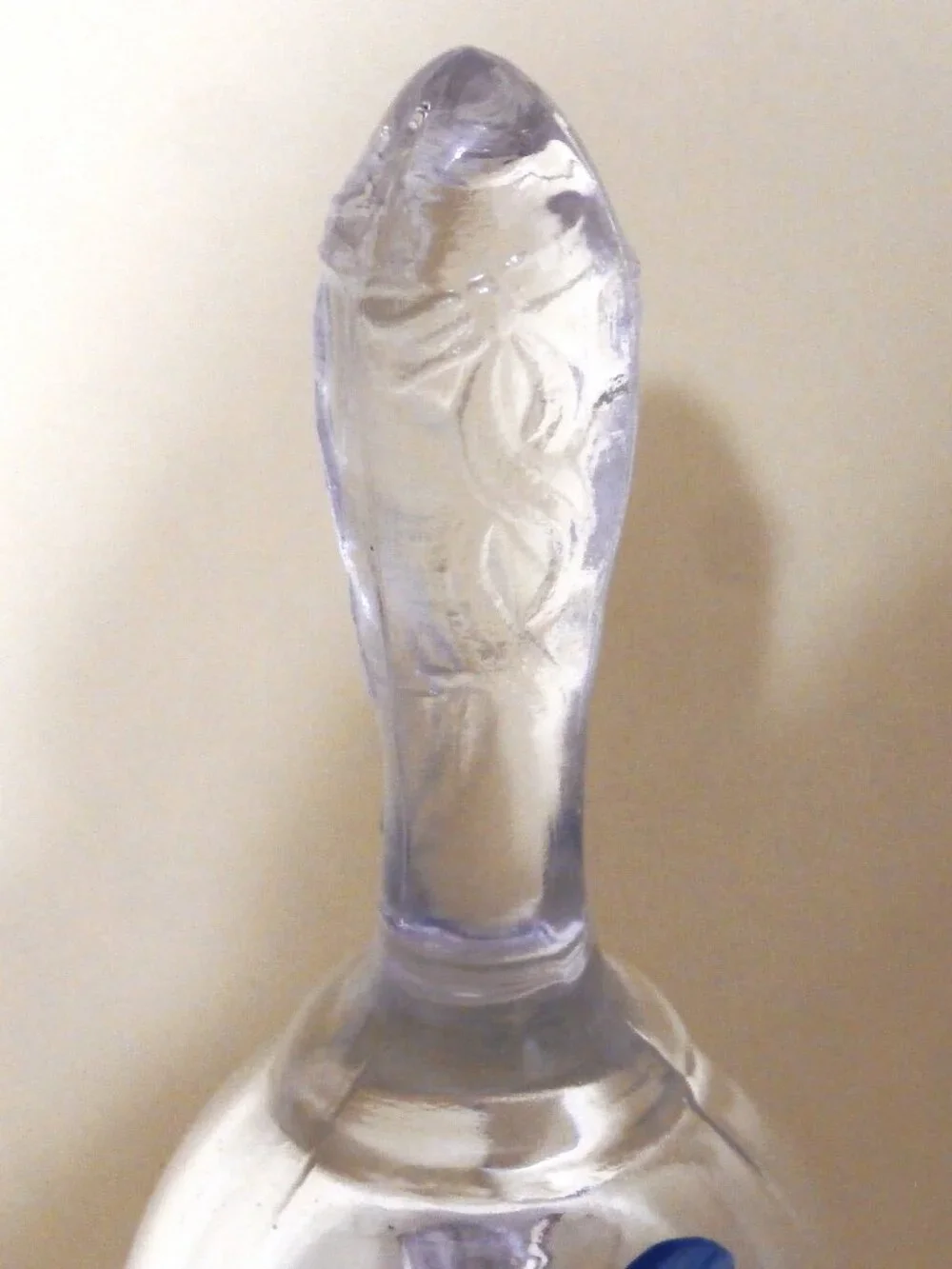 Vintage FENTON Glass BELL Clear Signed, Fenton Paper Sticker Painted Butterfly